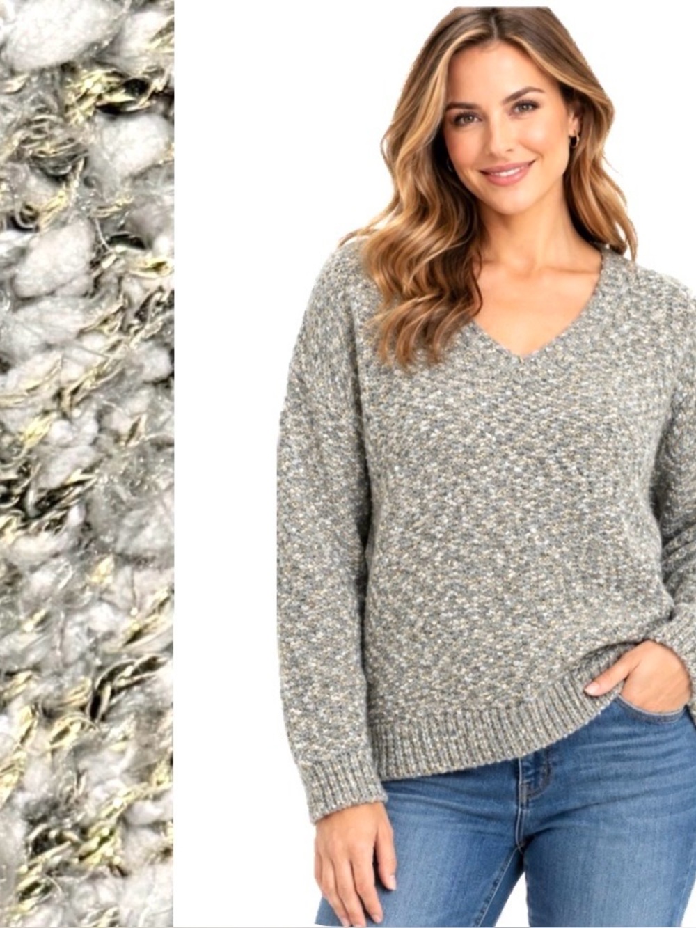 Jennifer Lopez,  JLO Green & Gold Bouclé Sweater Cozy Metallic Knit, Size L